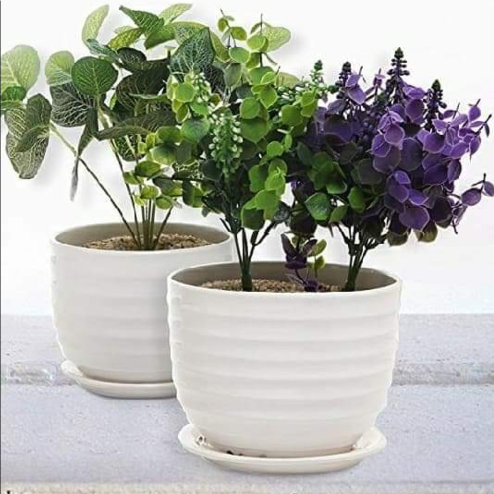 Round modern ceramic garden flowers pots/ NIB - Picture 2 of 4